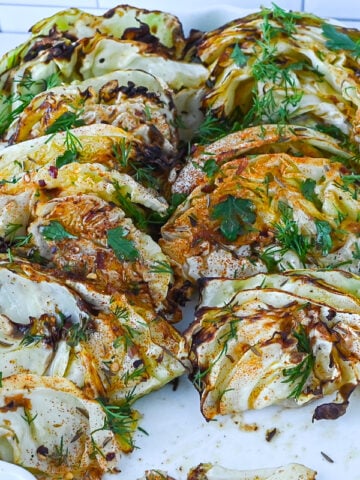 air fryer cabbage on white plate