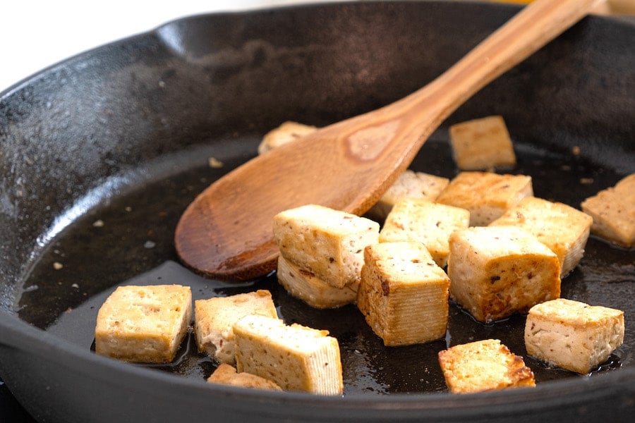 sauteing tofu in cast iron skillet