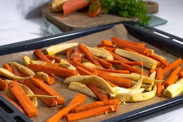 roasted carrots on sheetpan