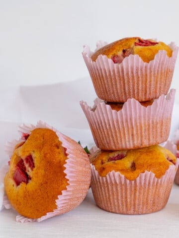 banana and berry muffins stacked