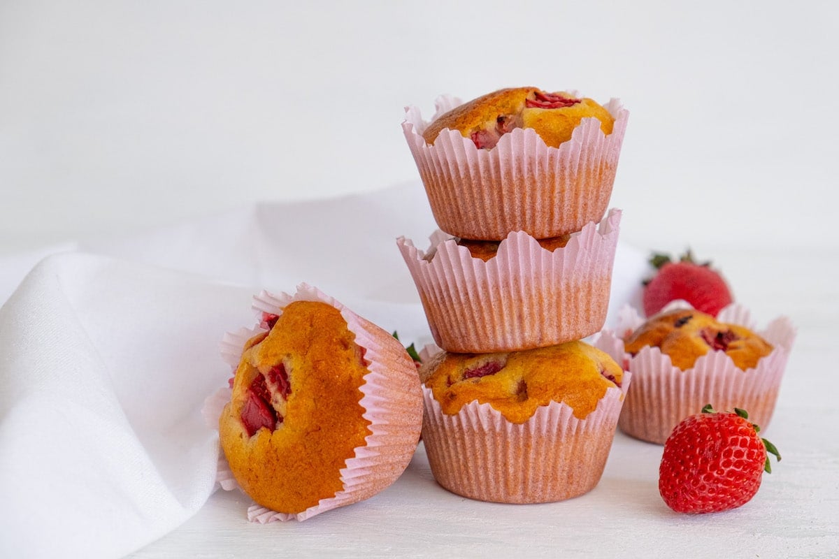 banana and berry muffins stacked