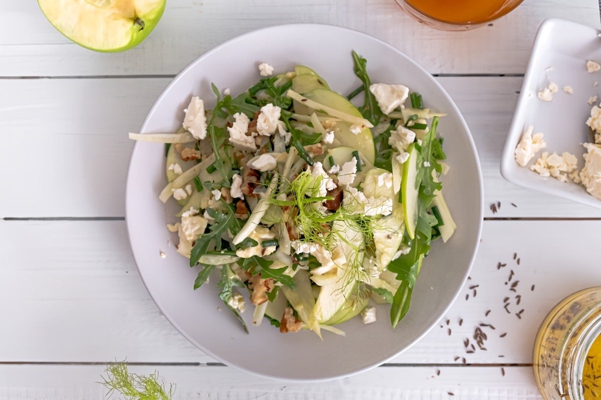 apple and fennel salad on white plate